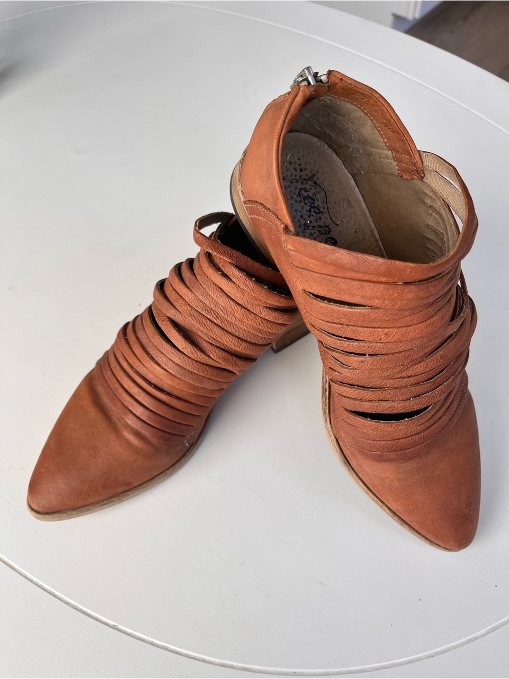 Free People Tan Strappy Pointed-Toe Ankle Booties